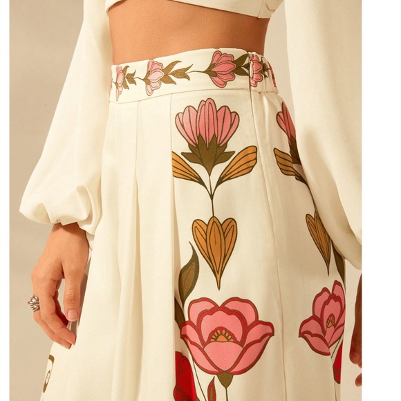 Boho Floral Print Zip Pleated Wide leg Pants - Picture 5 of 6